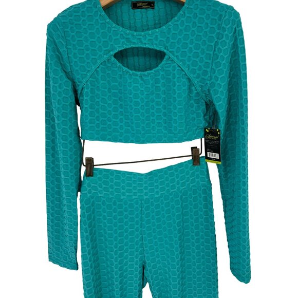 Special one Womens Textured 2 Piece Crop Top Leggings pants Set teal size XL new - Picture 4 of 13